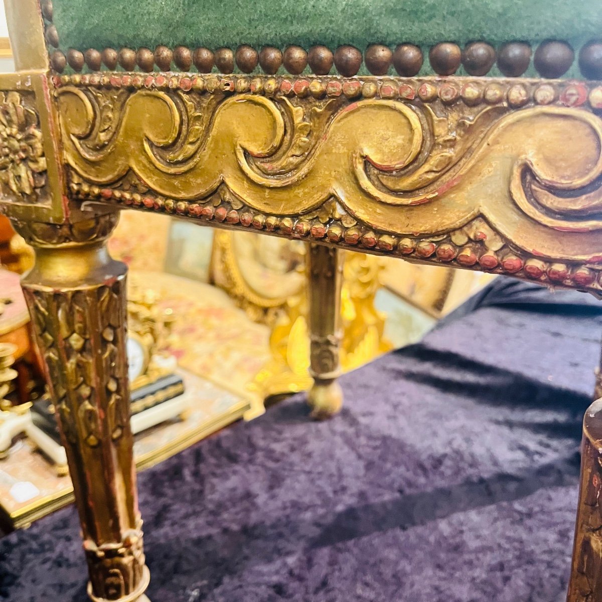 Gilded Wooden Office Stool, 19th Century.-photo-1