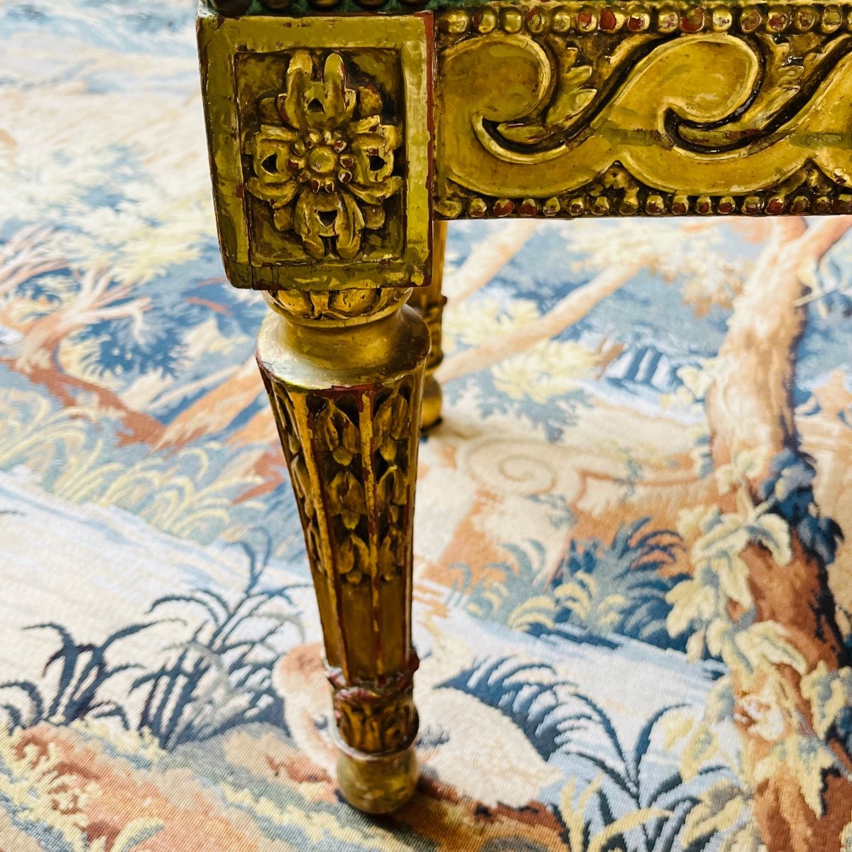 Gilded Wooden Office Stool, 19th Century.-photo-3