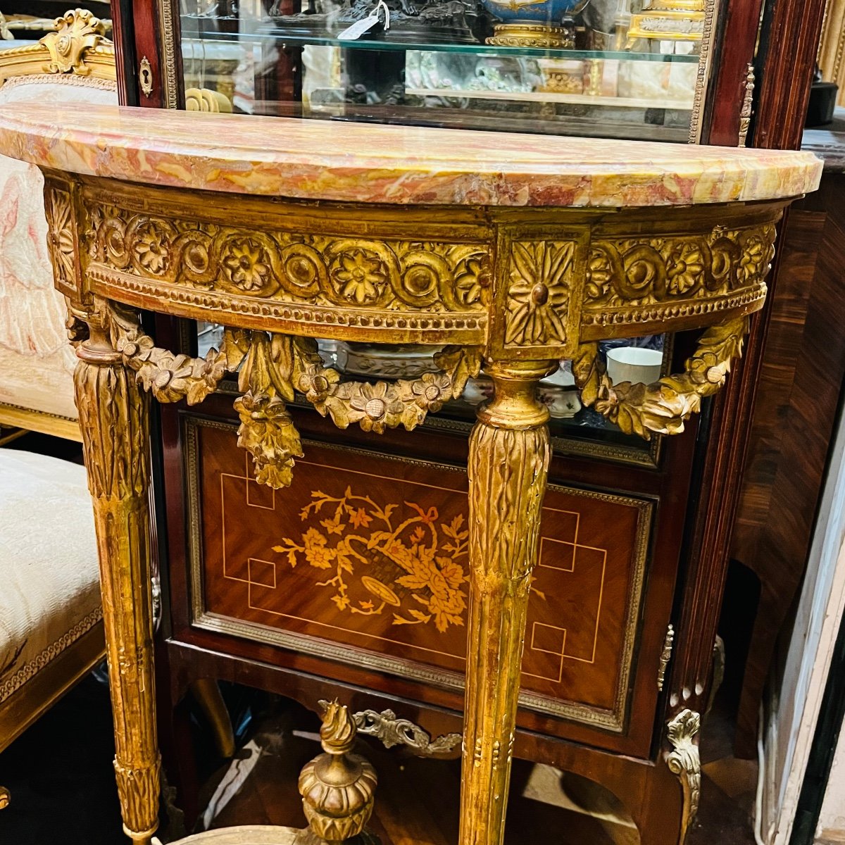Console In Gilded And Carved Wood, 19th Century.-photo-2