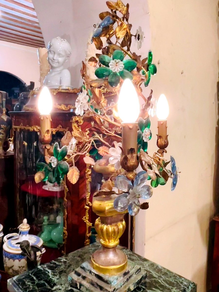 Girandole Aux Marguerites En Verre Et Fer Forgé, Années 1950-photo-2