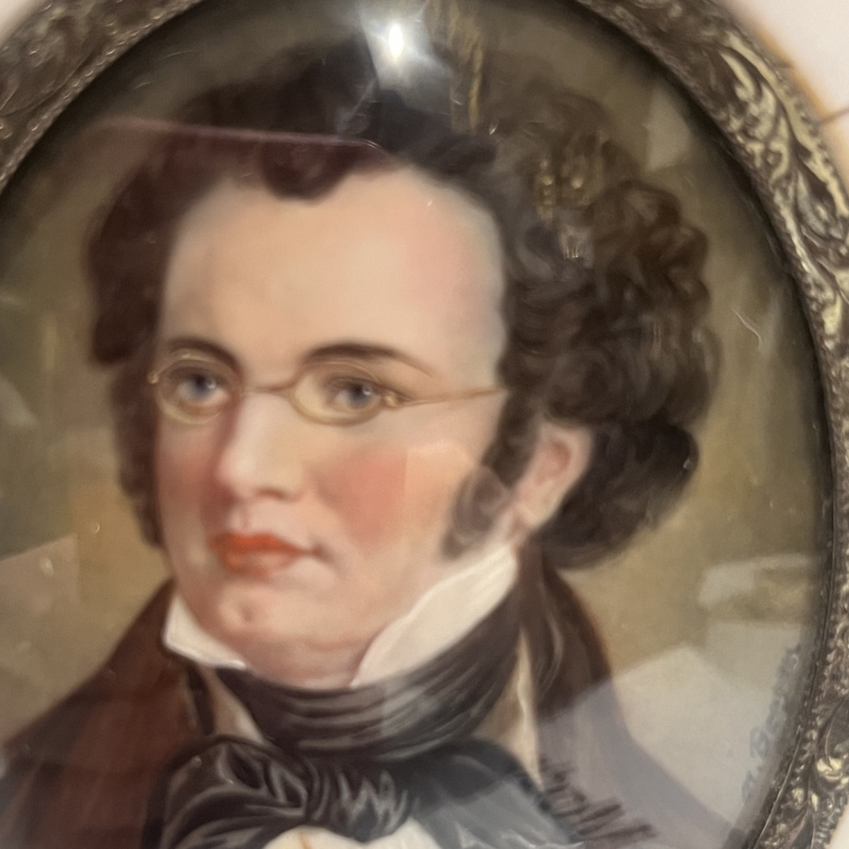 Miniature sur Ivoire, Franz Schubert, 19 ème siècle.-photo-4