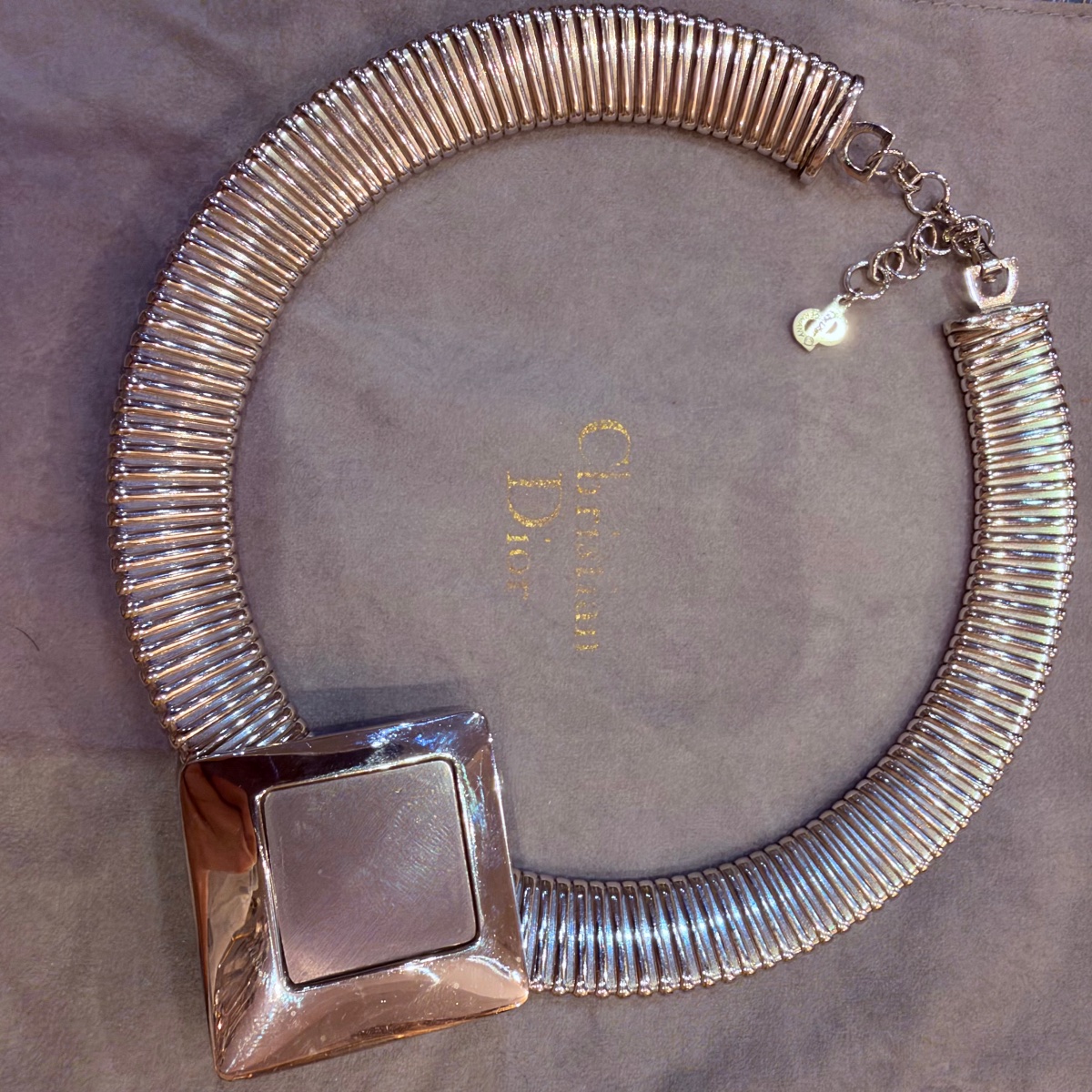 Christian Dior, Silver-plated Metal Necklace, Circa 1985-photo-4