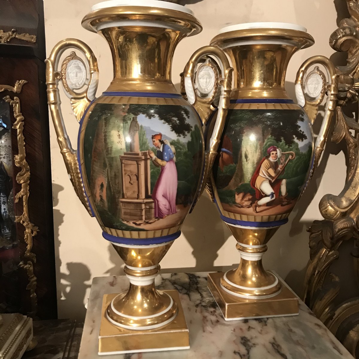 Pair Of Old Paris Porcelain Vases