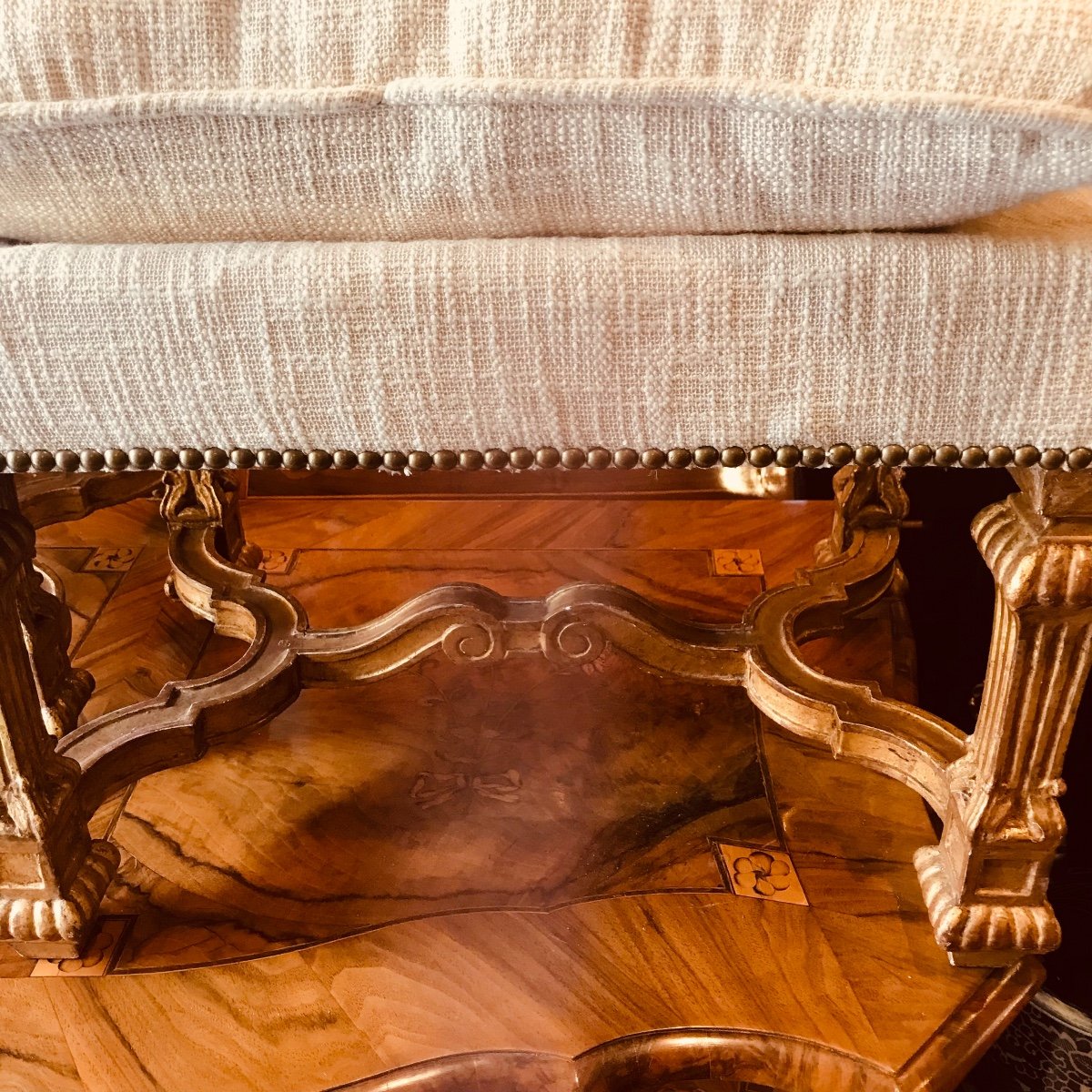 Paire De Tabourets En Bois Doré XIX ème -photo-3