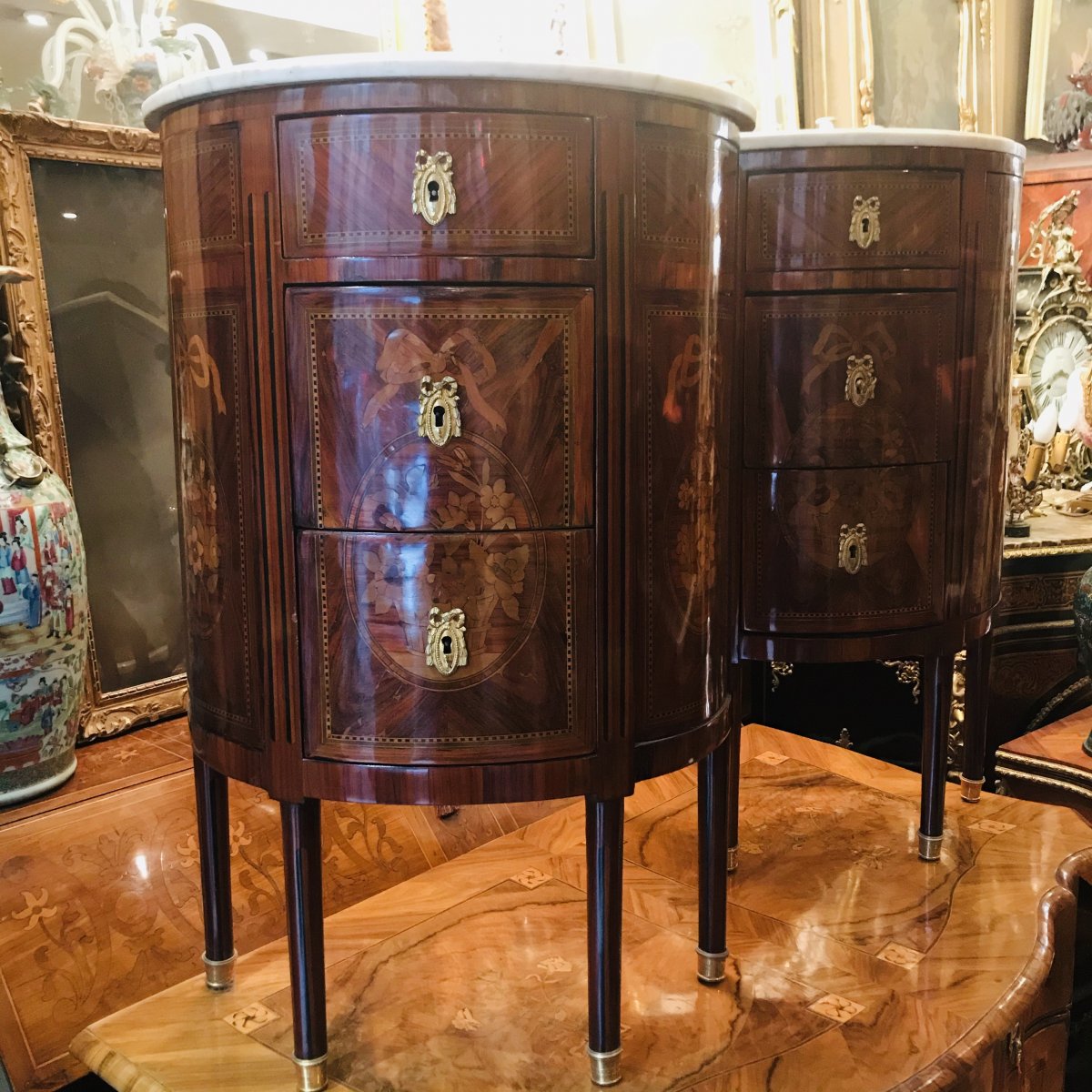 Pair Of Small Half-moon Commodes From Louis XVI Period