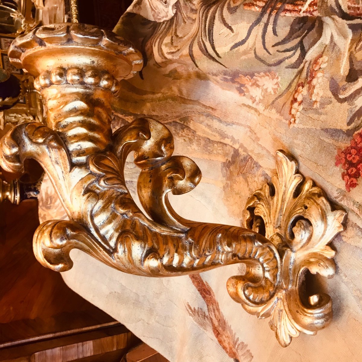 Paire d'Appliques En Bois Doré-photo-1