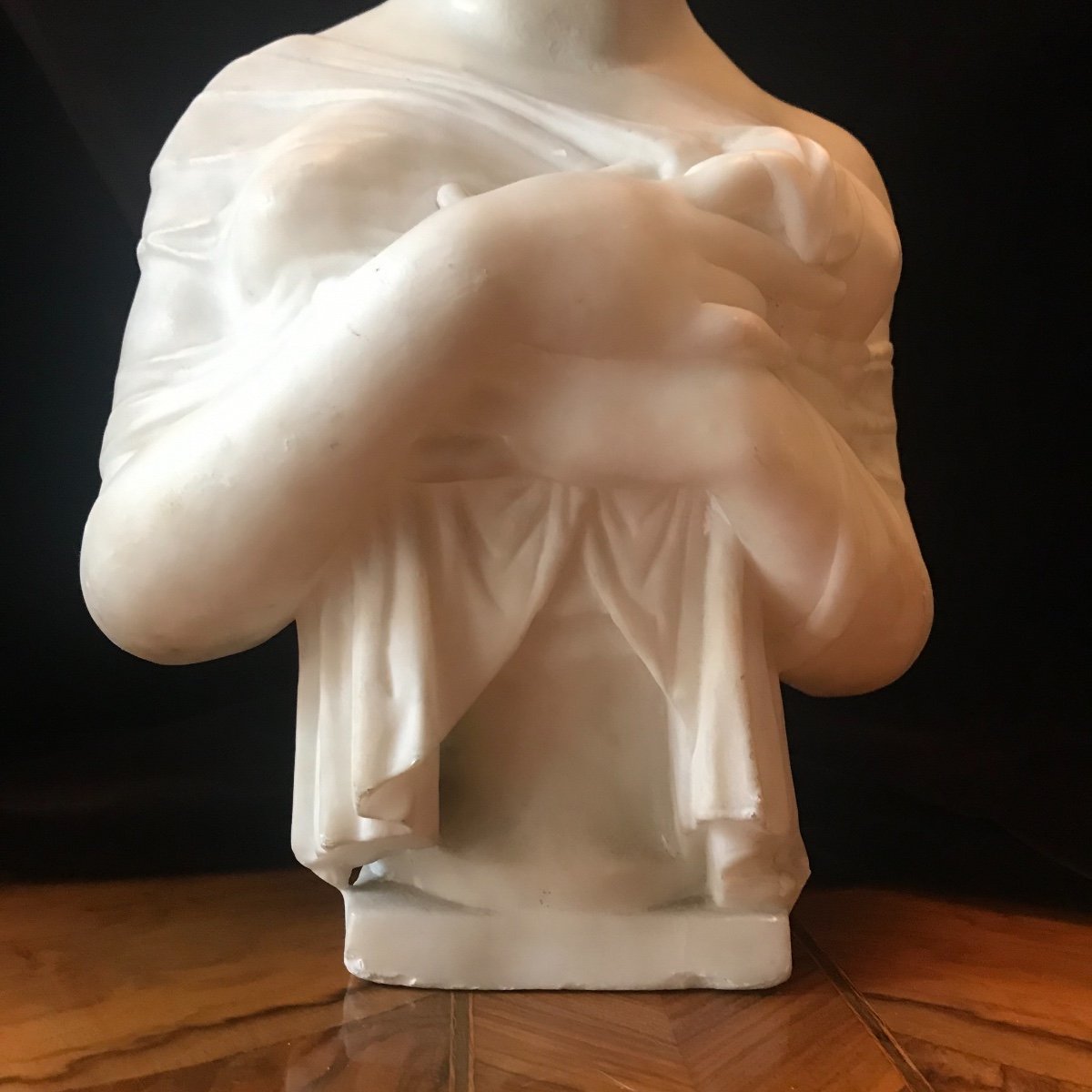 Buste En Marbre Blanc De Madame Recamier, XIX ème Siècle, signé Currini.-photo-2