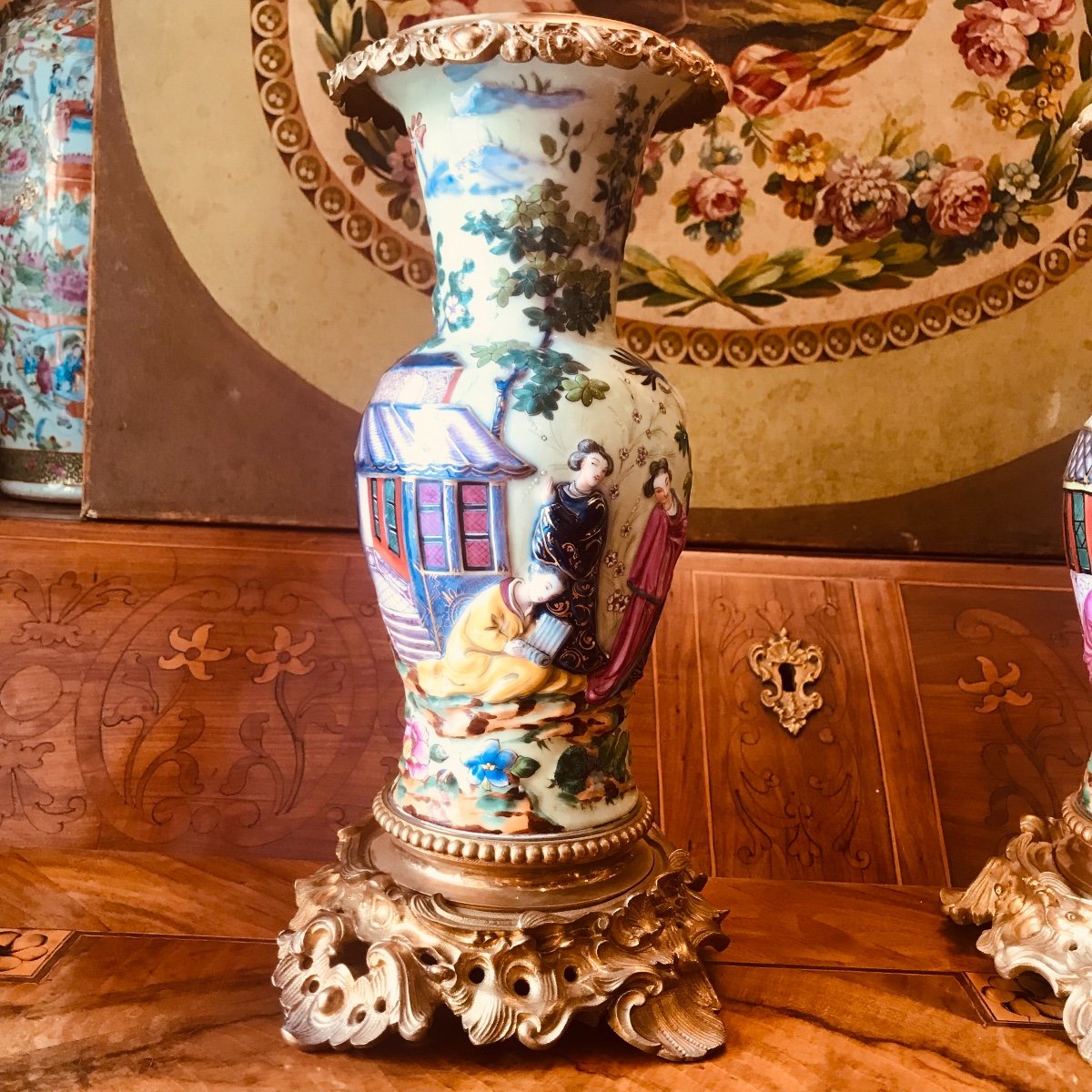Bayeux. Pair Of Porcelain Vases, XIXth.-photo-2