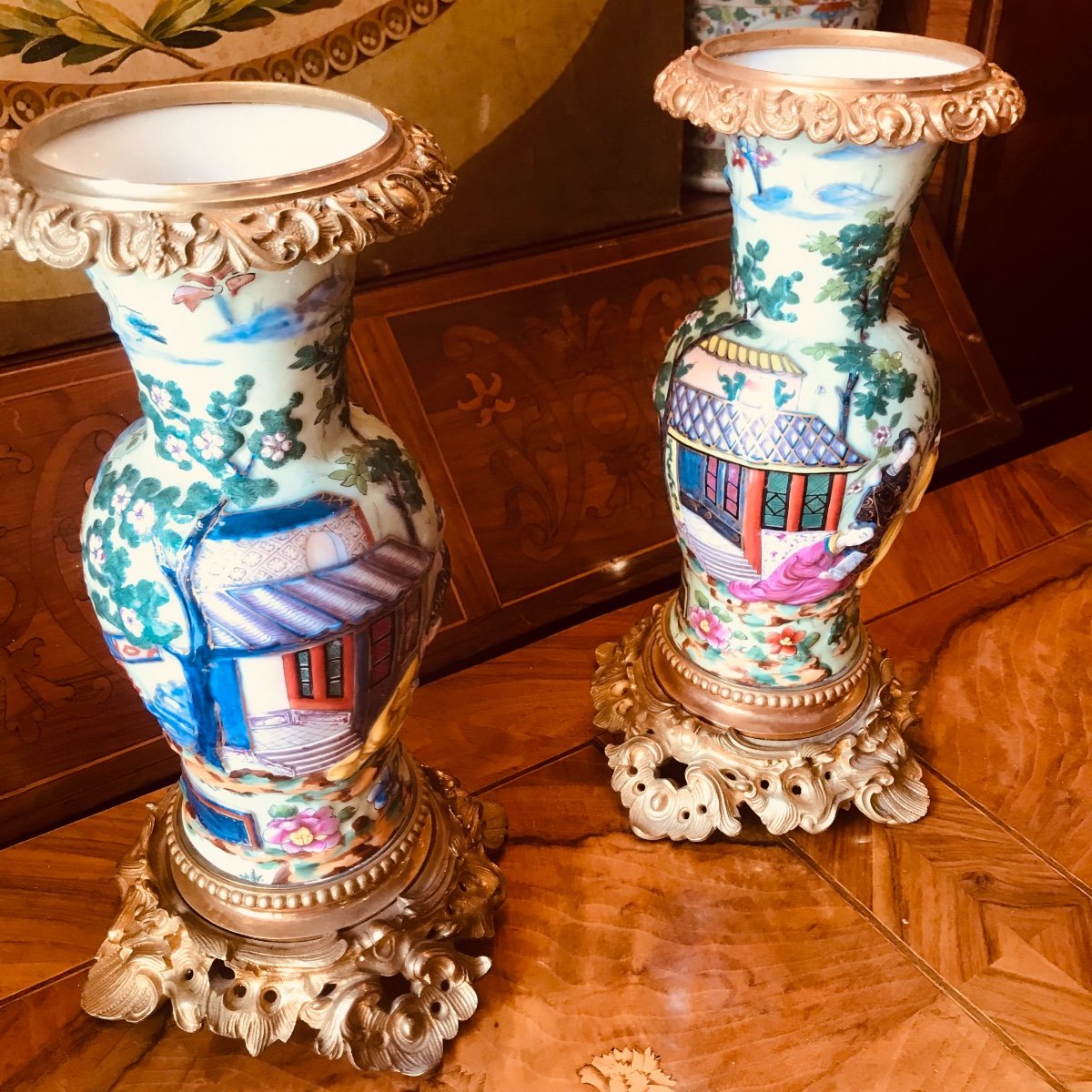 Bayeux. Pair Of Porcelain Vases, XIXth.-photo-3