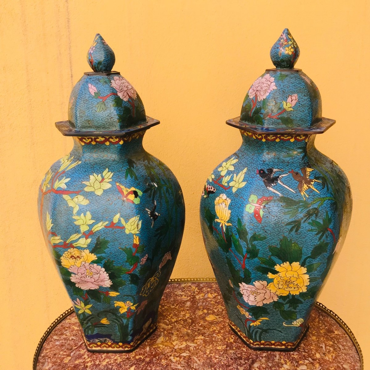 Pair Of Cloisonné Vases, XIXth.-photo-2