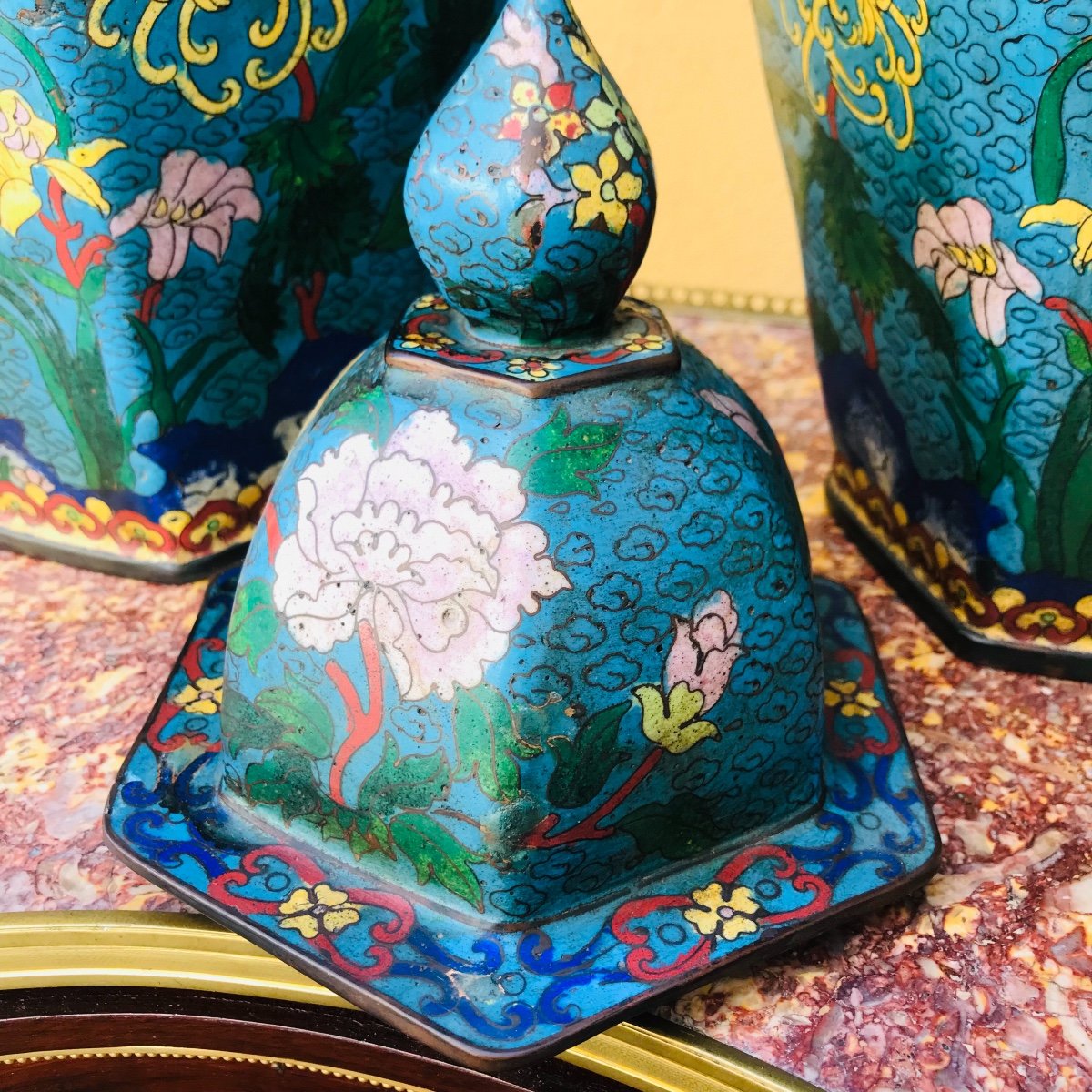 Pair Of Cloisonné Vases, XIXth.-photo-3