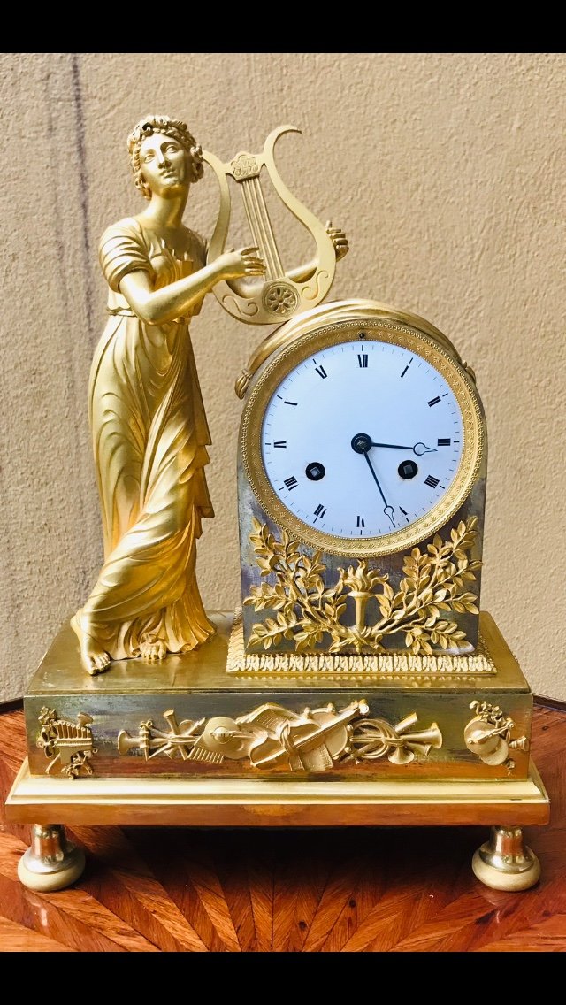 Pendule Empire Jeune Femme à La Lyre-photo-2