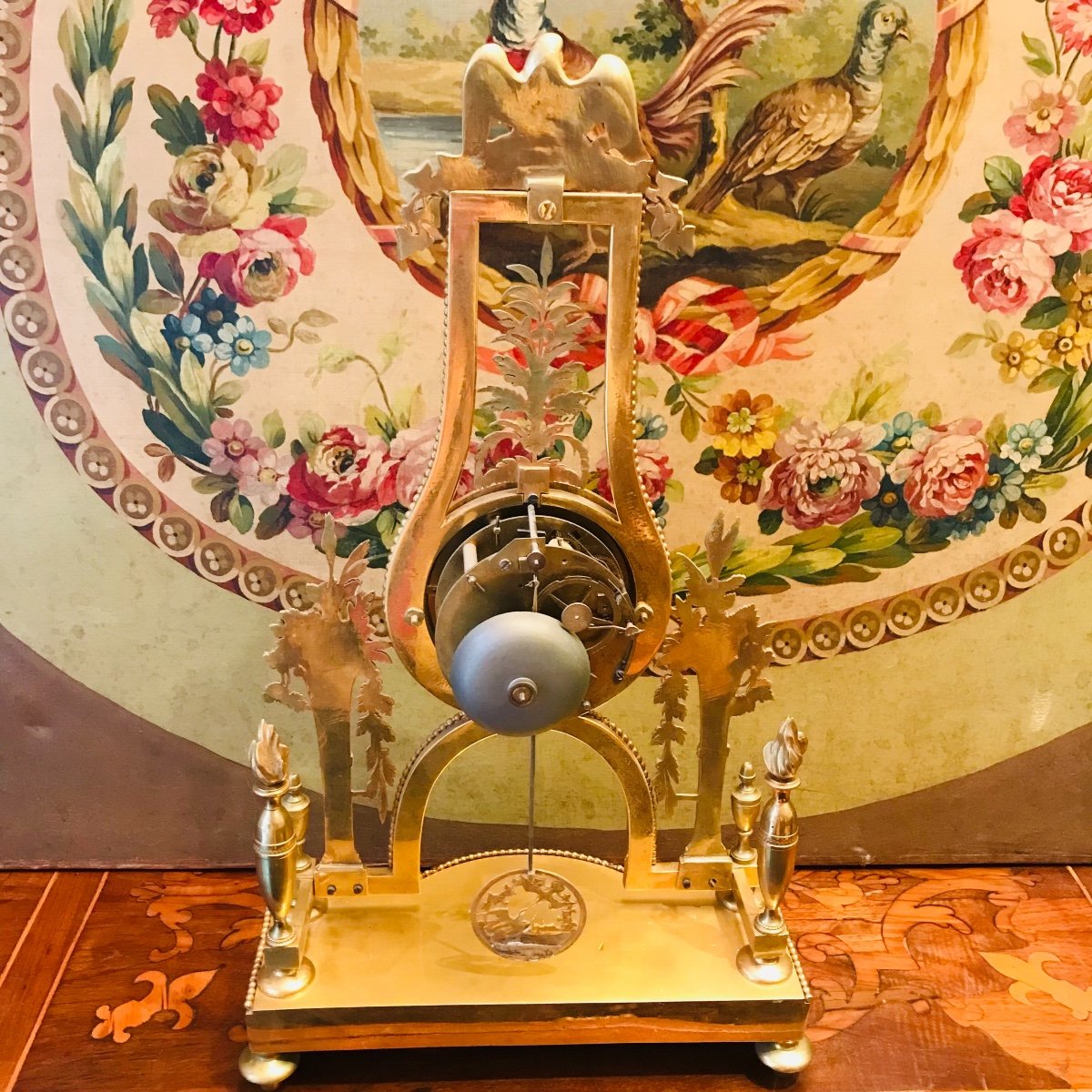 Pendule Squelette en bronze  directoire, d'époque XVIII ème siècle.-photo-2