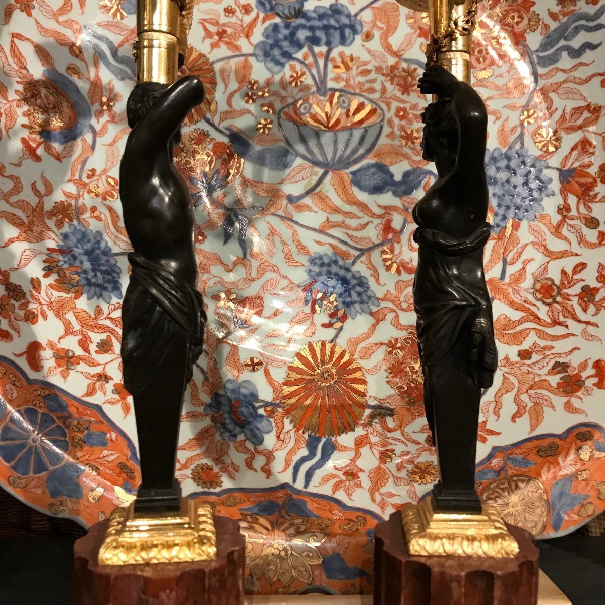 Pair Of Bronze And Marble Candelabra-photo-6