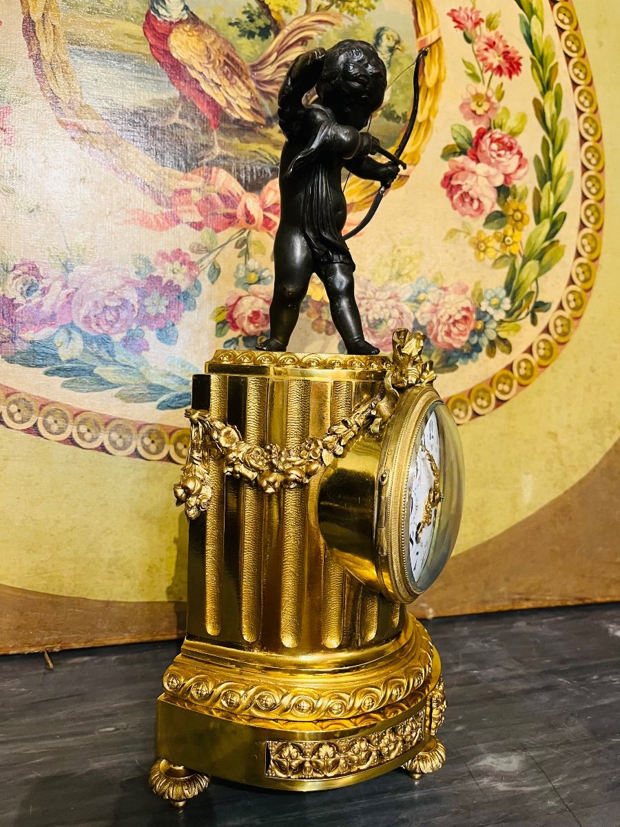 Pendule En Bronze Doré Au Cupidon , XIX ème-photo-1