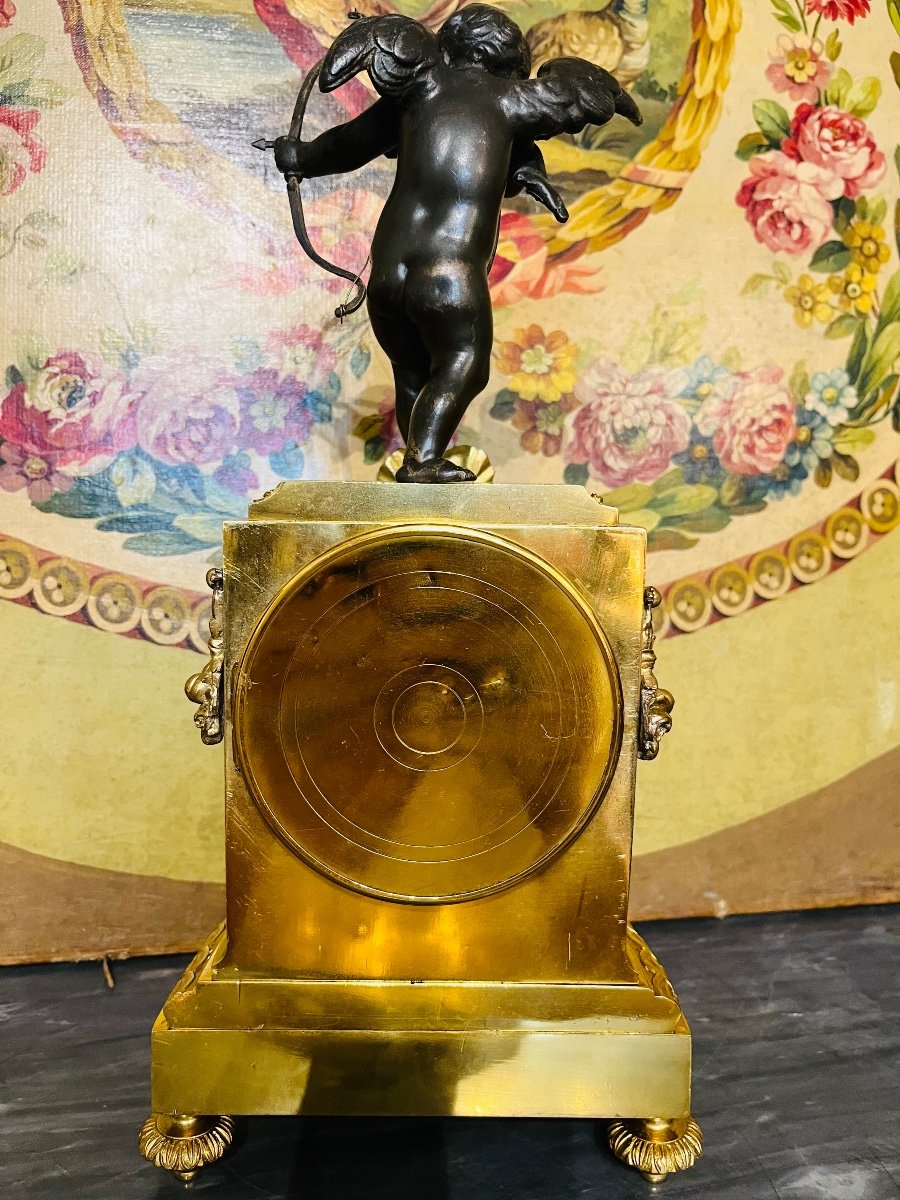 Pendule En Bronze Doré Au Cupidon , XIX ème-photo-3