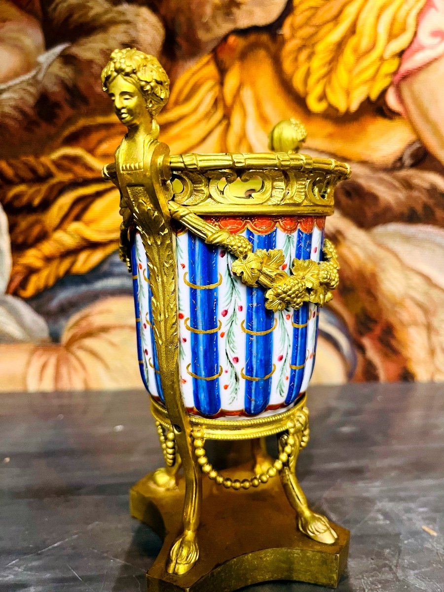 Sèvres, Vase En Porcelaine, Monture Bronze, XVIII ème.-photo-3