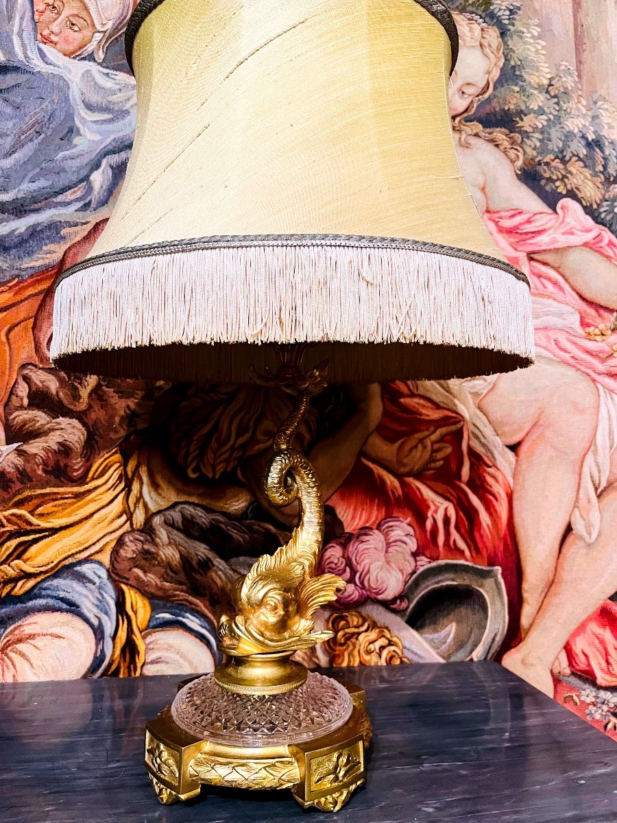 Lampe Au Dauphin En Bronze, XIX ème -photo-4