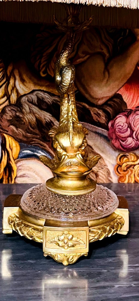 Lampe Au Dauphin En Bronze, XIX ème -photo-1