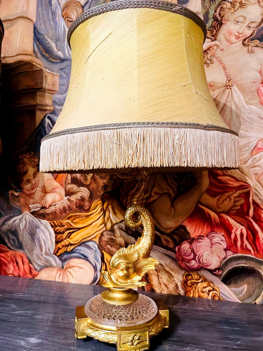 Lampe Au Dauphin En Bronze, XIX ème 
