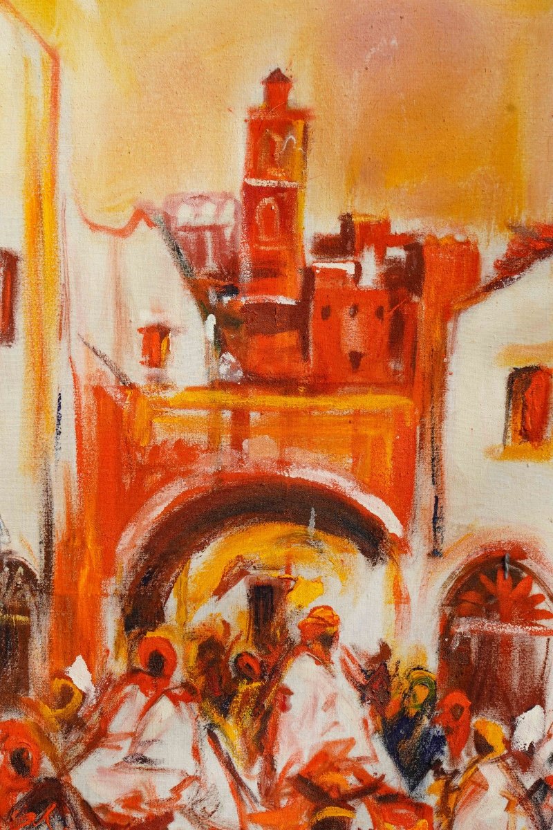 Acrylique Sur Toile Orientaliste Azedine Bendra « marrakech »-photo-3