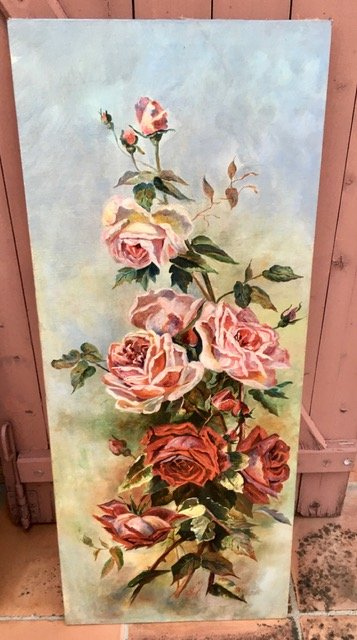 Paire De Tableaux Roses Et Dahlias En Pendant-photo-3