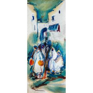 Acrylique Sur Toile Orientaliste  Azedine Bendra « essaouira »