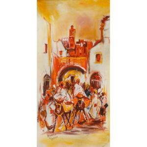 Acrylique Sur Toile Orientaliste Azedine Bendra « marrakech »