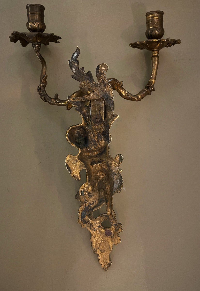 Pair Of Gilt Bronze Sconces With Regency Cherubs-photo-3