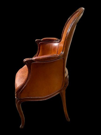 Fauteuil De Bureau Louis XV En Cuir-photo-2