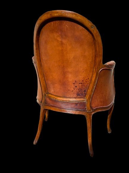 Fauteuil De Bureau Louis XV En Cuir-photo-3