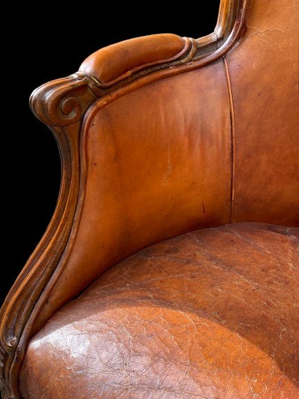 Fauteuil De Bureau Louis XV En Cuir-photo-4