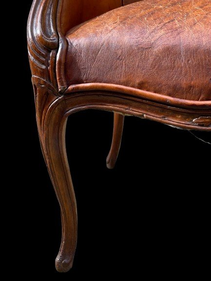 Fauteuil De Bureau Louis XV En Cuir-photo-1