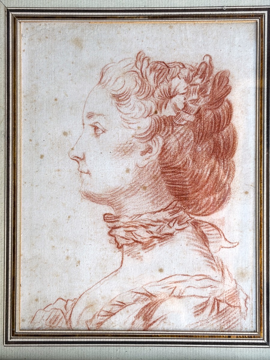 French School, 18th Century, Sanguine Drawing, Portrait Of A Young Woman, Louis XVI