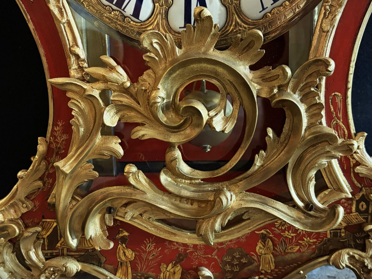 Lampshade And Base In Red Lacquer With Louis XV-style Chinese Motifs, Signed Gosselin-photo-4