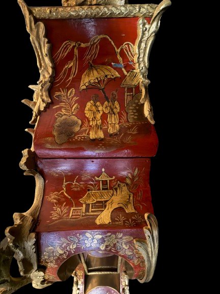 Lampshade And Base In Red Lacquer With Louis XV-style Chinese Motifs, Signed Gosselin-photo-5