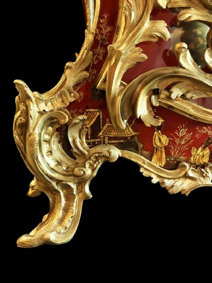 Lampshade And Base In Red Lacquer With Louis XV-style Chinese Motifs, Signed Gosselin-photo-1