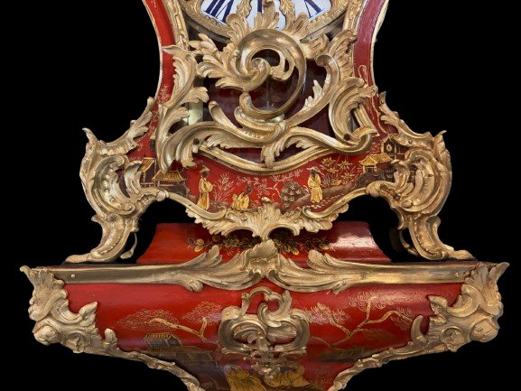 Lampshade And Base In Red Lacquer With Louis XV-style Chinese Motifs, Signed Gosselin