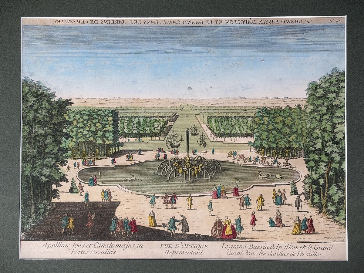 Gravure réhaussée XVIIIème Fontaines et Bassins de Versailles-photo-2