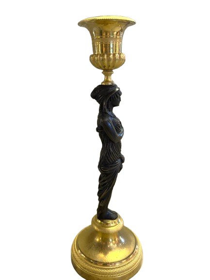 Paire de bougeoirs Empire aux cariatides-photo-3