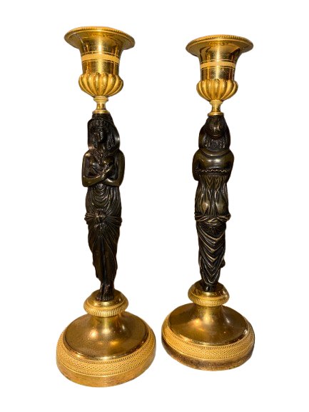 Paire de bougeoirs Empire aux cariatides-photo-4