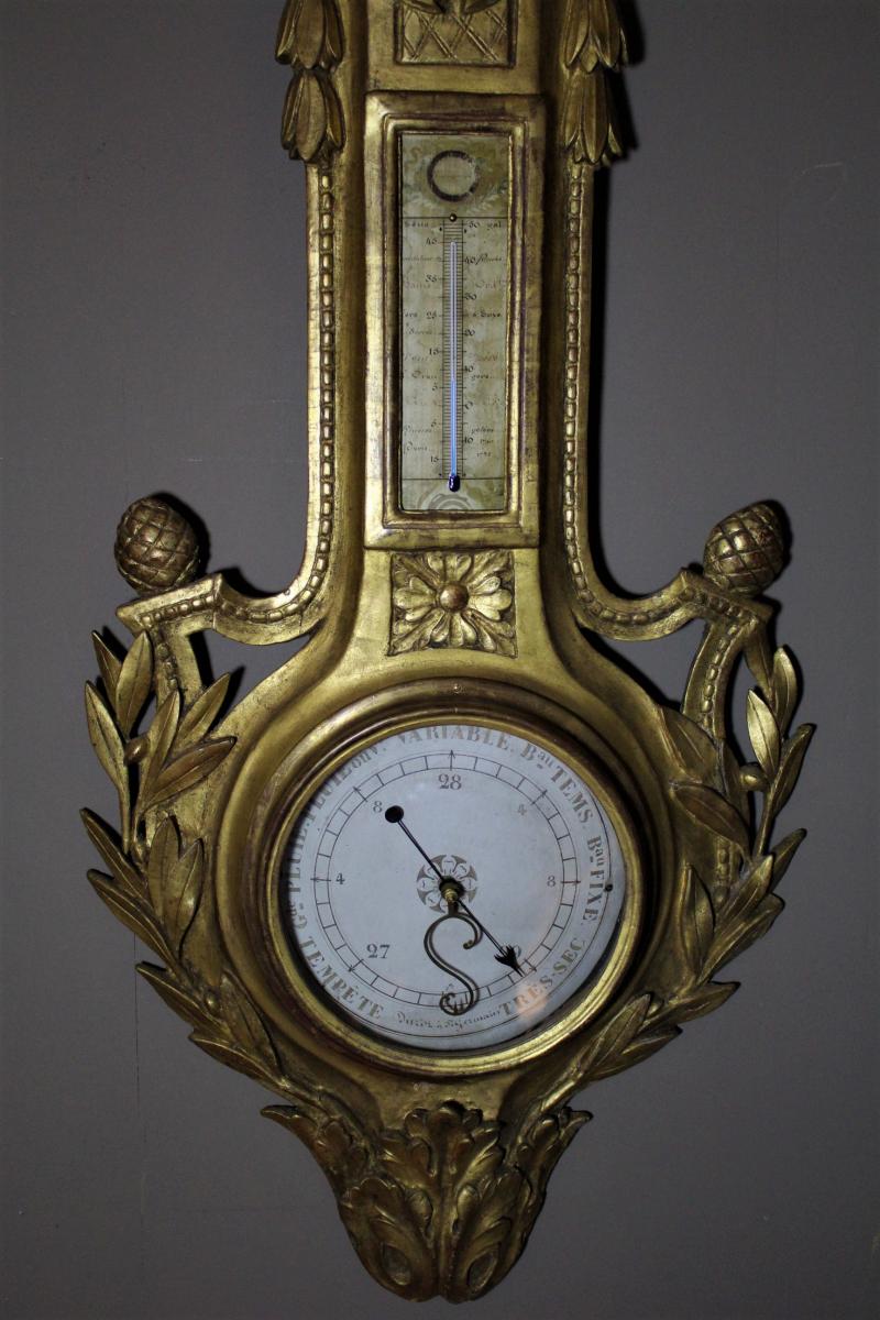 Barometer Louis XVI Carved Golden Wood-photo-2