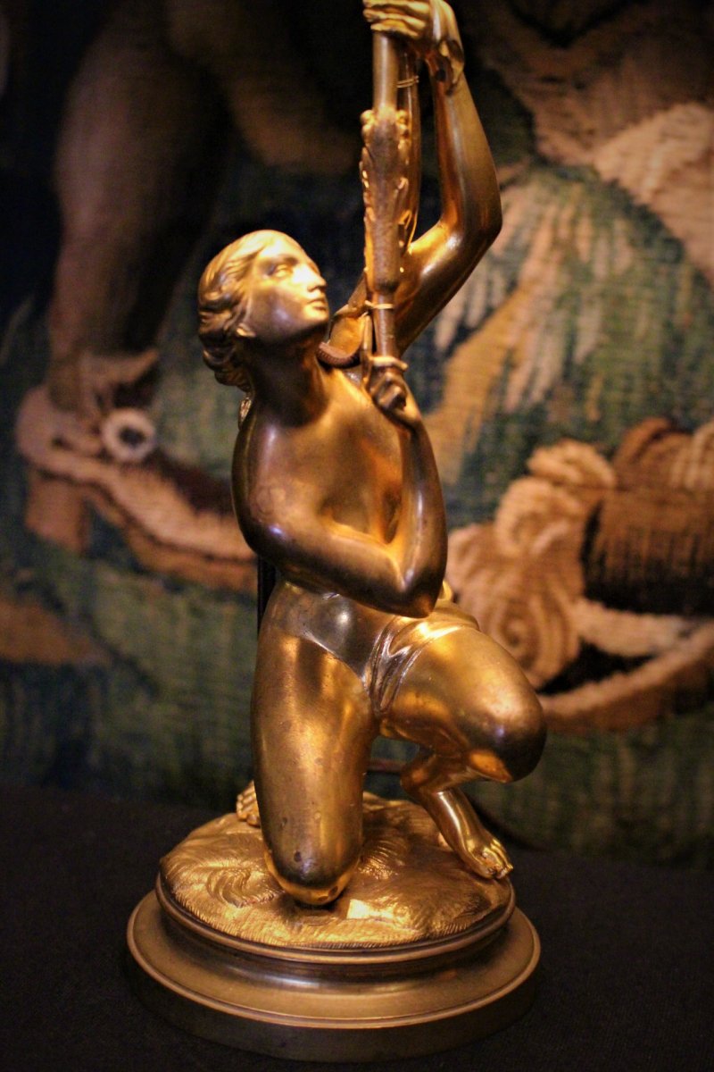 Pair Of Naiads Lamp In Bronze-photo-3