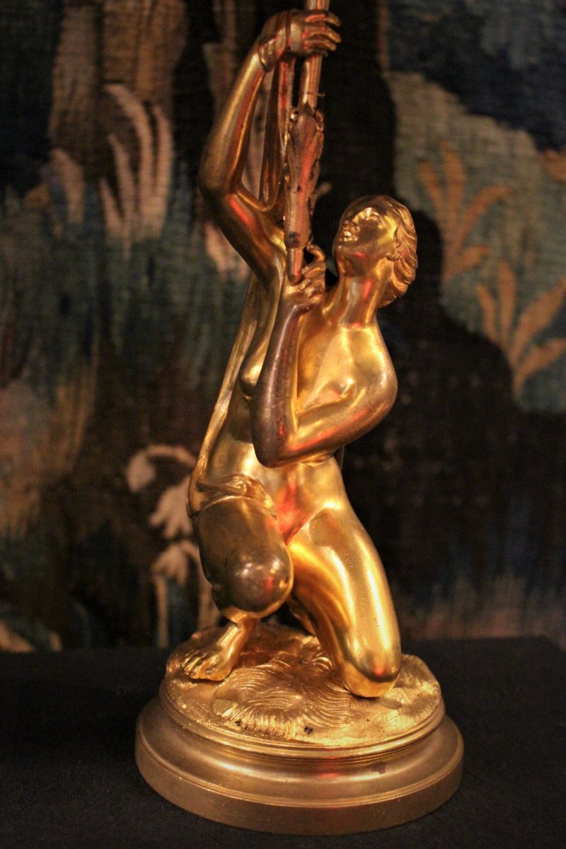 Pair Of Naiads Lamp In Bronze-photo-4