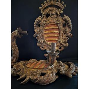 Pair Of Italian Comtale Sconces In Golden Wood