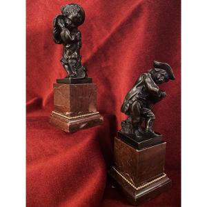 Pair Of Child Musicians In Bronze