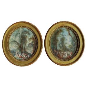 Paire De Gouaches Ovales Louis XVI