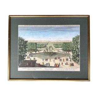 Gravure réhaussée XVIIIème Fontaines et Bassins de Versailles