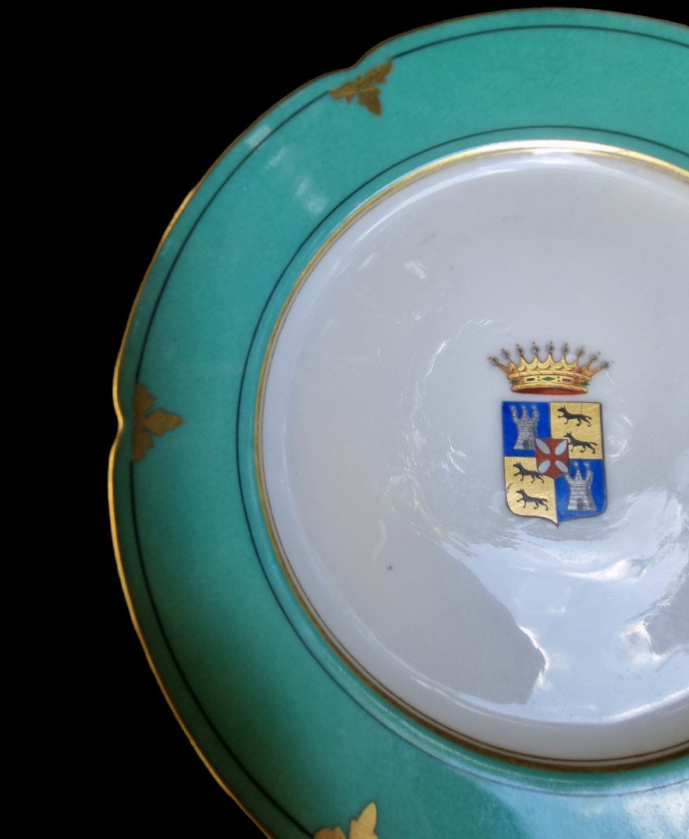 Pair Of Armorial Cake Dishes Napoleon III Period Porcelain De Paris-photo-2
