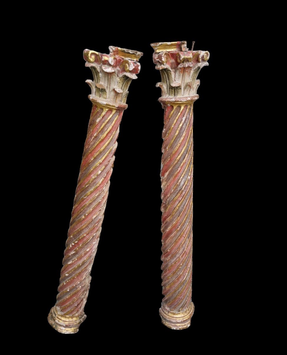 Pair Of Half Columns In Golden Wood Painted Late 18th Early 19th C.